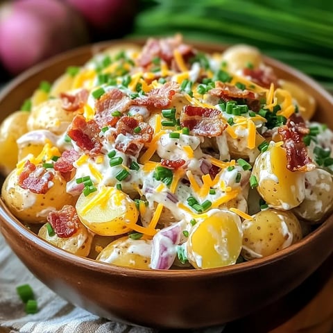 A bowl with potatoes, bacon, and toppings.