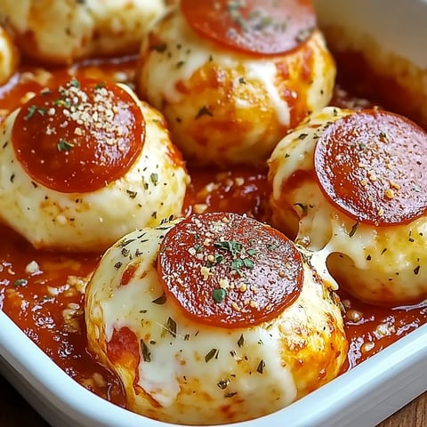 A bowl filled with melty cheese and savory pepperoni.
