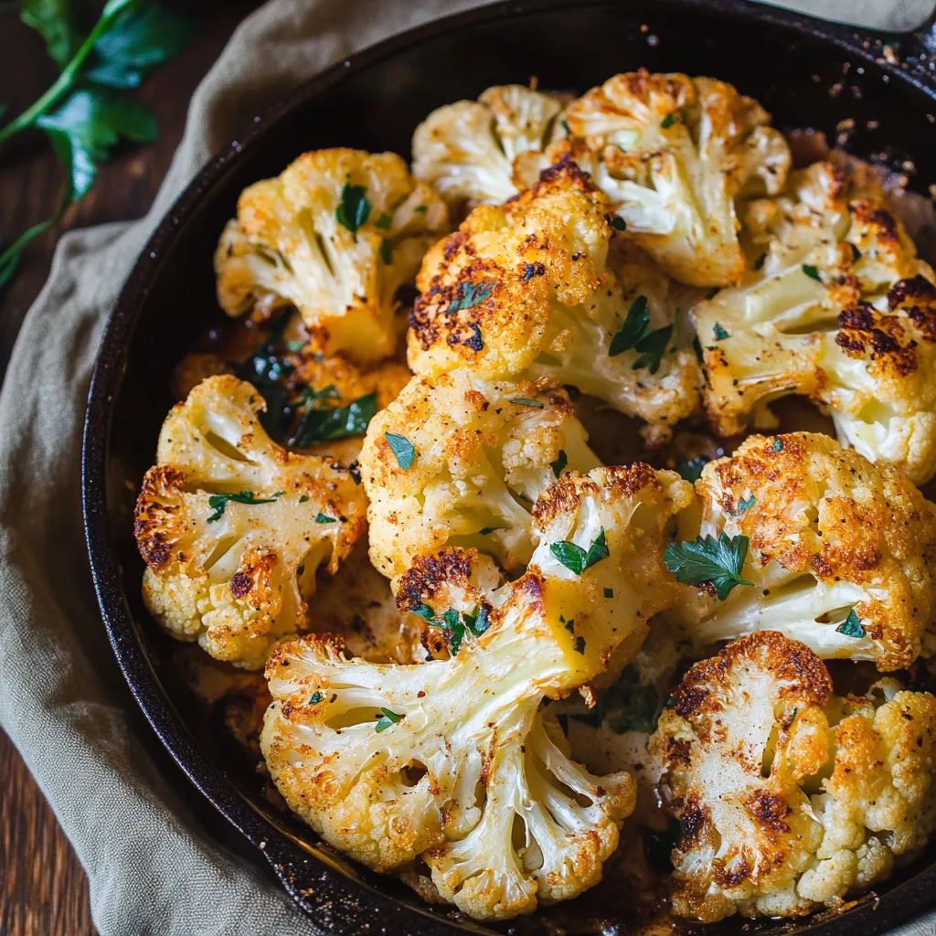 Golden baked cauliflower in a tray.
