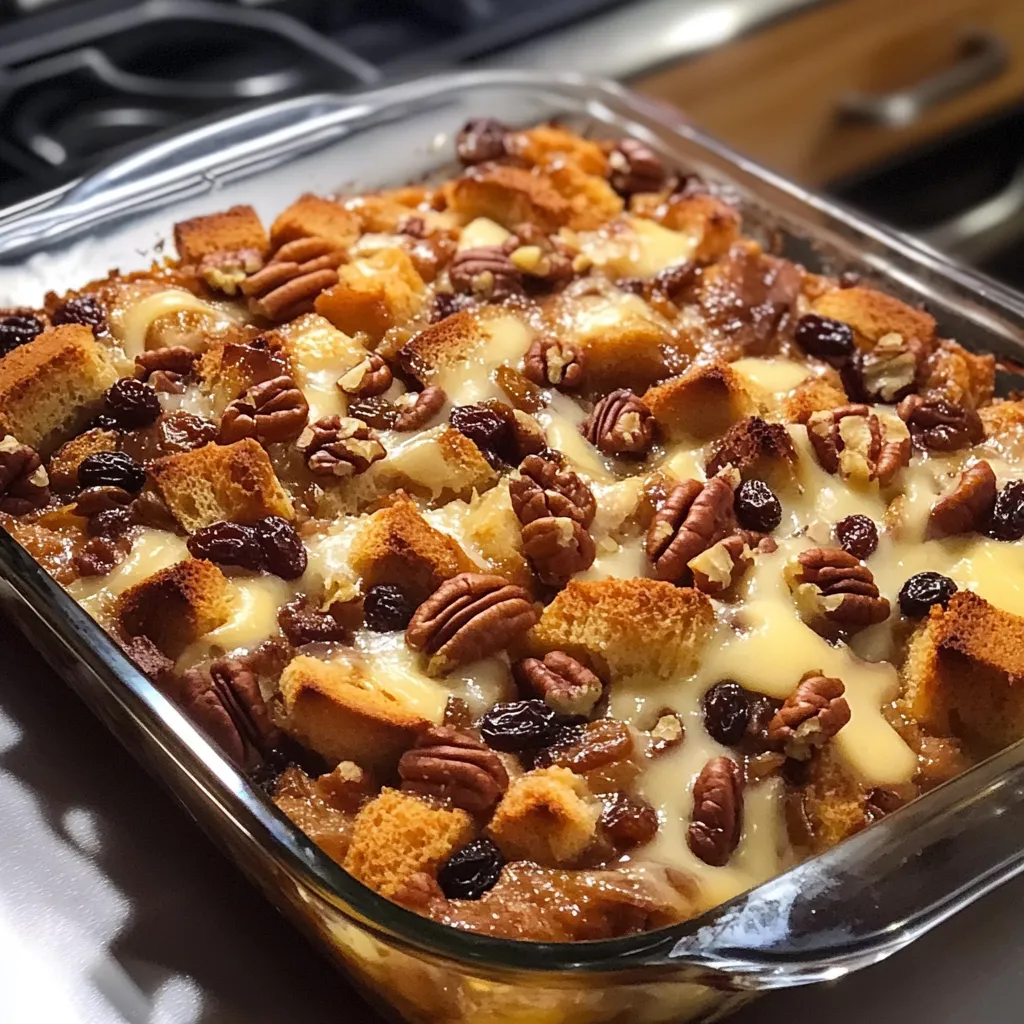 A casserole dish filled with bread and nuts.