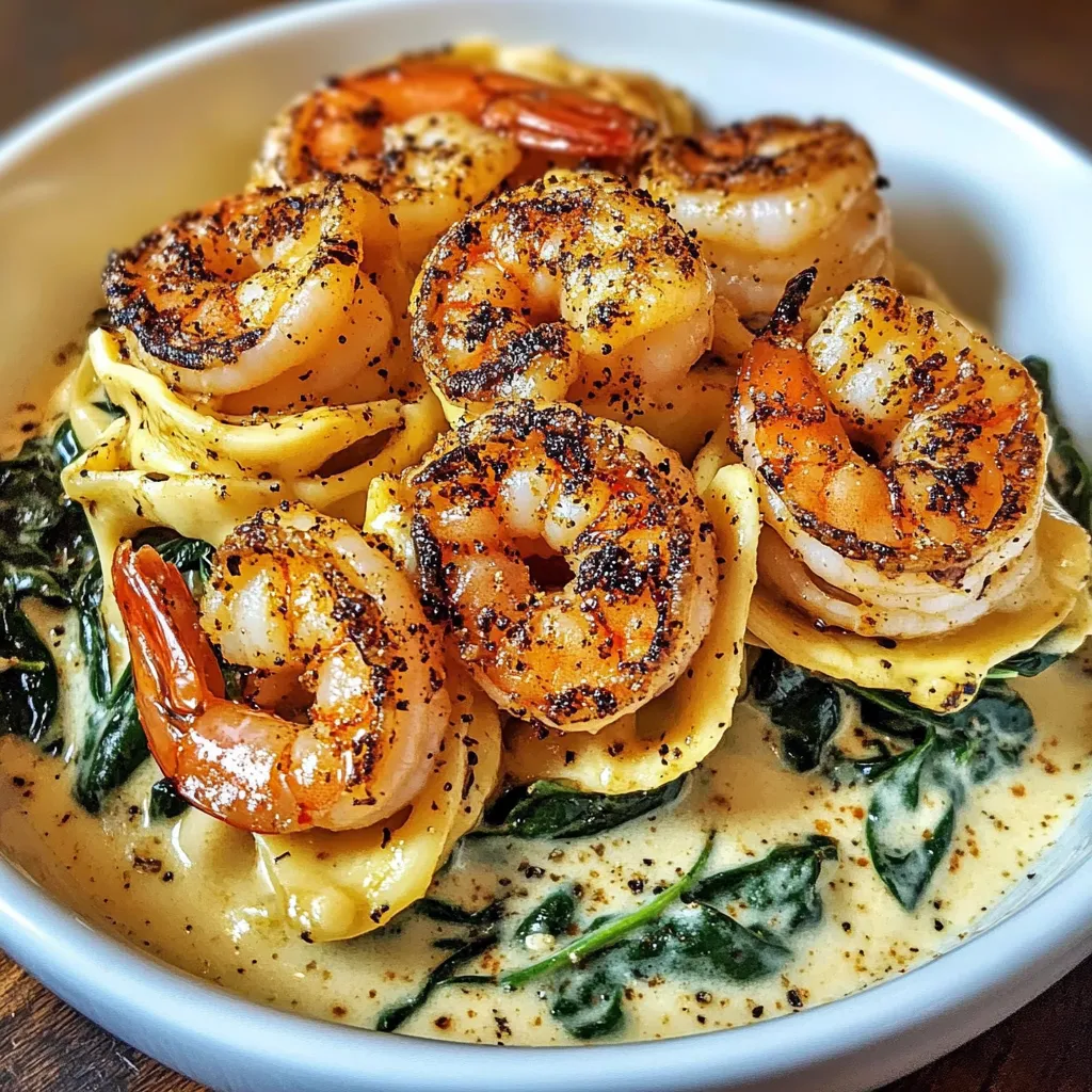 A bowl of shrimp and pasta.