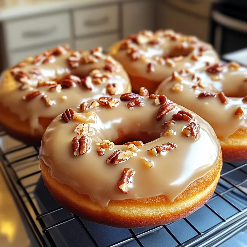 Three donuts with nuts on top.