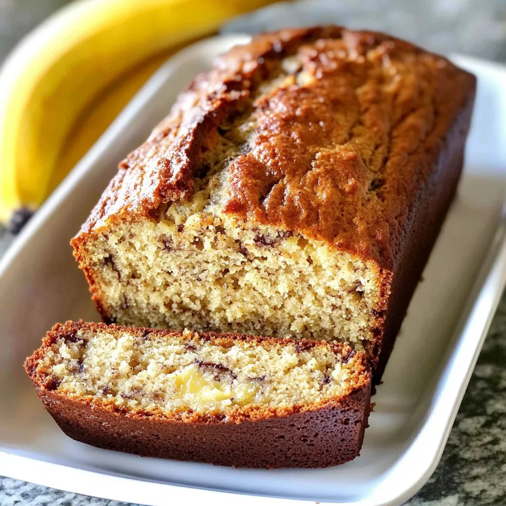 A slice of banana bread on a plate.