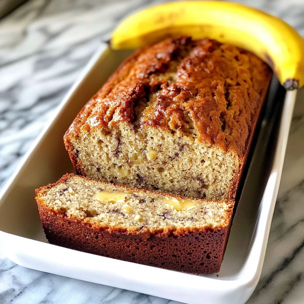 A slice of banana bread with a banana on top.