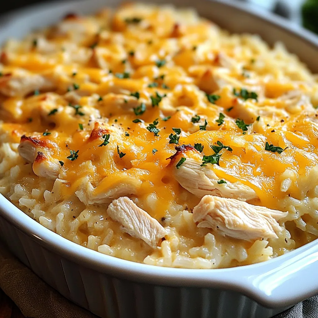 Bowl of creamy chicken rice with cheese.