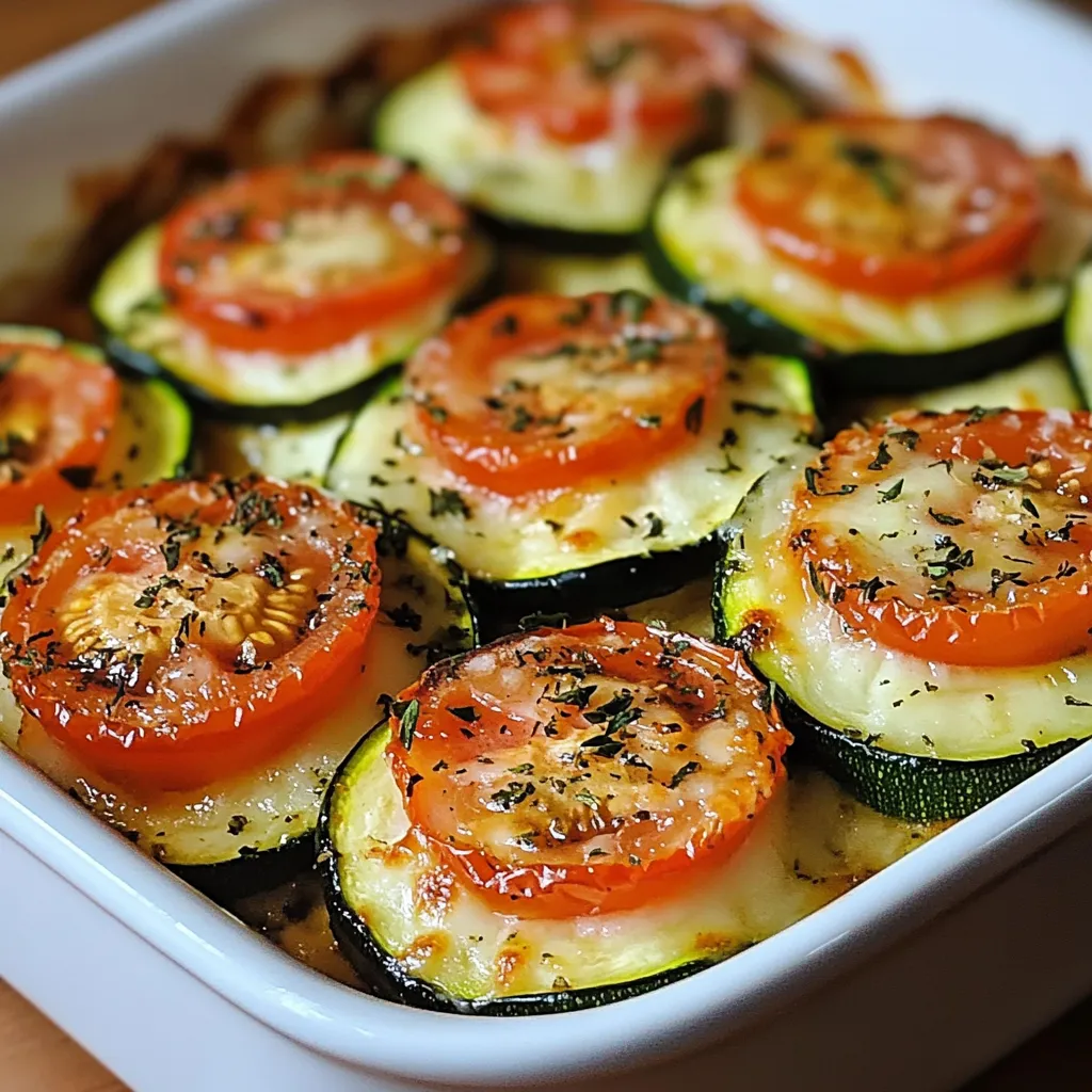 Baked zucchini with tomatoes and cheese.