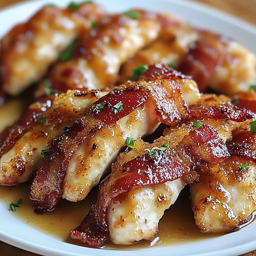 Bacon wrapped chicken with sauce.