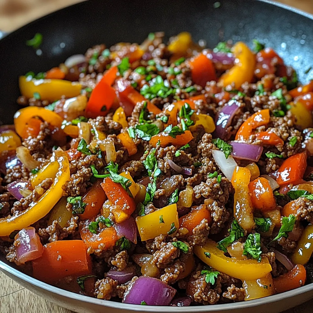 A colorful bowl with meat, peppers, and onions.