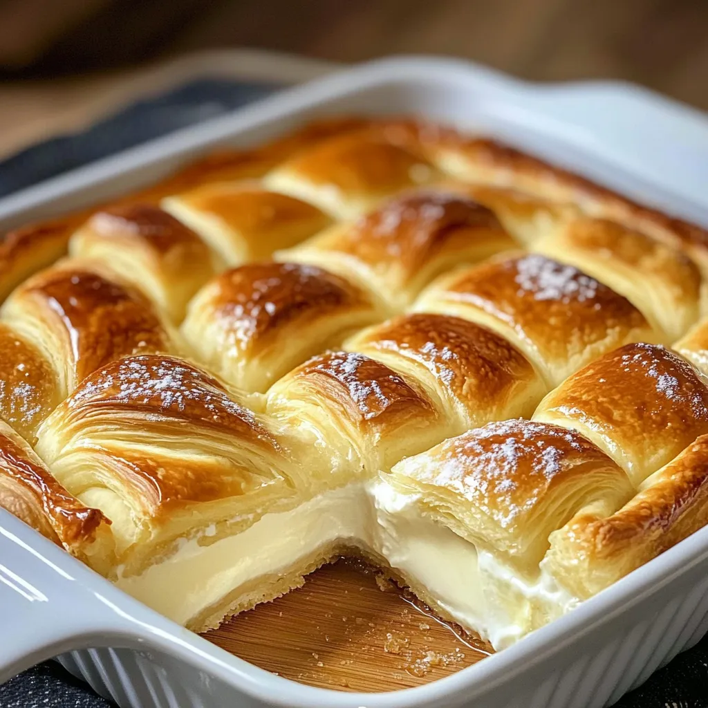 Plated crescent pastry with cheesecake filling.