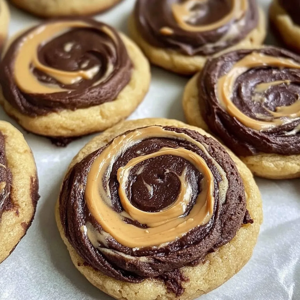 Chocolate chip cookies with peanut butter swirls.