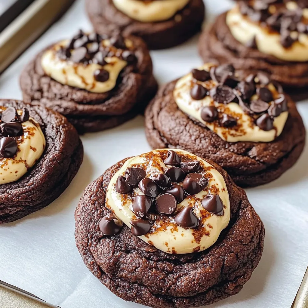 Chocolate chip cookies with white frosting.