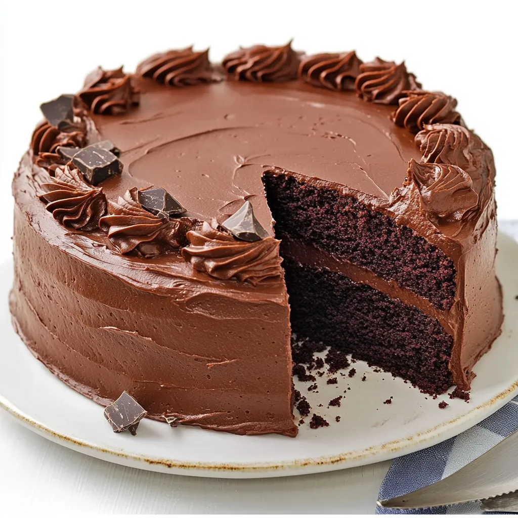 A slice of chocolate cake on a plate.