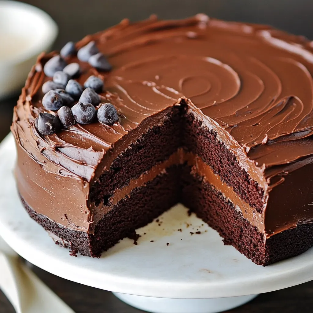 A slice of chocolate cake with chocolate chips on top.
