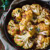 Golden baked cauliflower in a tray.