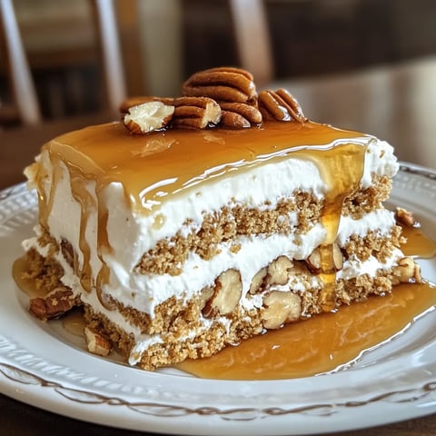 A slice of cake with nuts on top.