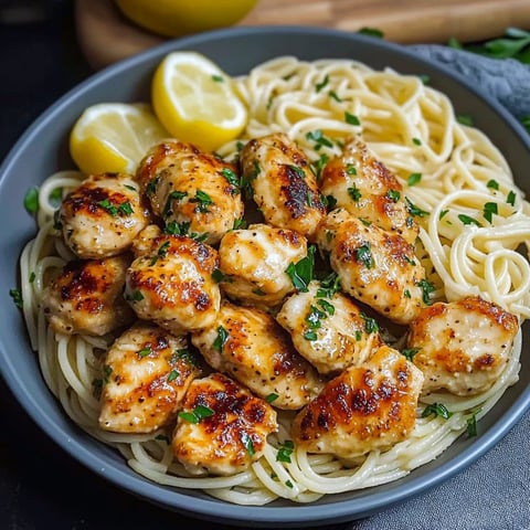 A plate filled with pasta and chicken.