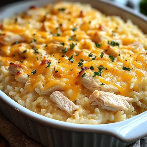 Bowl of creamy chicken rice with cheese.